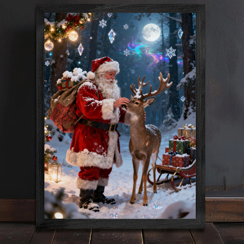 Père Noël rétro noir encadré avec art mural de style rétro, H 25 po x l 17 po