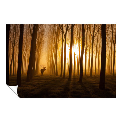 Deer In Golden Forest Wildlife - Wrapped Canvas Print