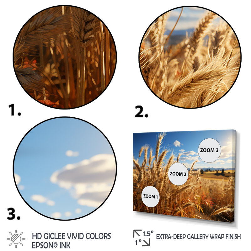 Golden Harvest Meadow Horizon IV - Art mural prairie, Cadre doré à coins fermés, H 34 po x l 44 po x P 1,5 po