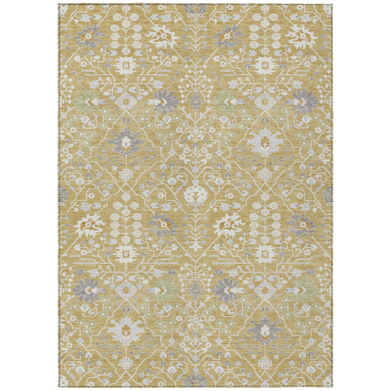 Tapis intérieur lavable oriental ivoire doré 5 pi x 8 pi