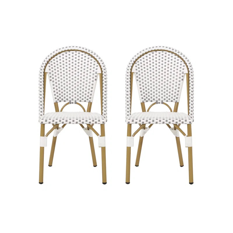 Chaises d'extérieur françaises (ensemble de 2) - Cadre en rotin et aluminium pe, finition en bambou, Blanc / Gris