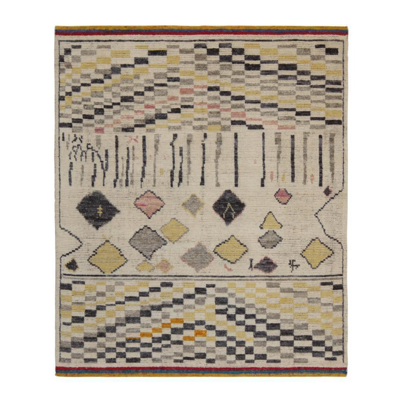Moroccan Hand Knotted Geometric Area Rug, Rectangle 6' x 9'