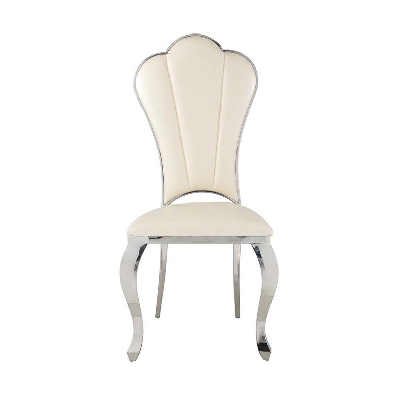 Beige Faux Leather Upholstered Side Chair with Metal Frame