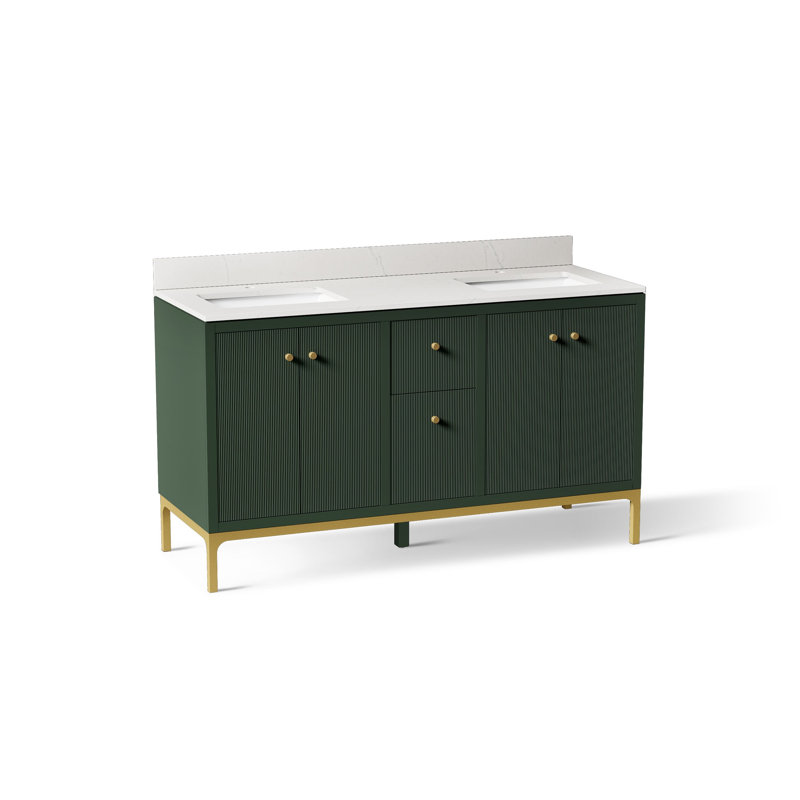 Calpa 60 In. Bathroom Vanity Cabinet With Sinks And Quartz Top, Green