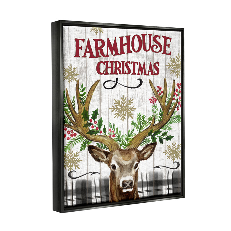 «Farmhouse Christmas with Plaid», reproduction encadrée sur toile par Levison Design, Cadre flottant noir de jais
