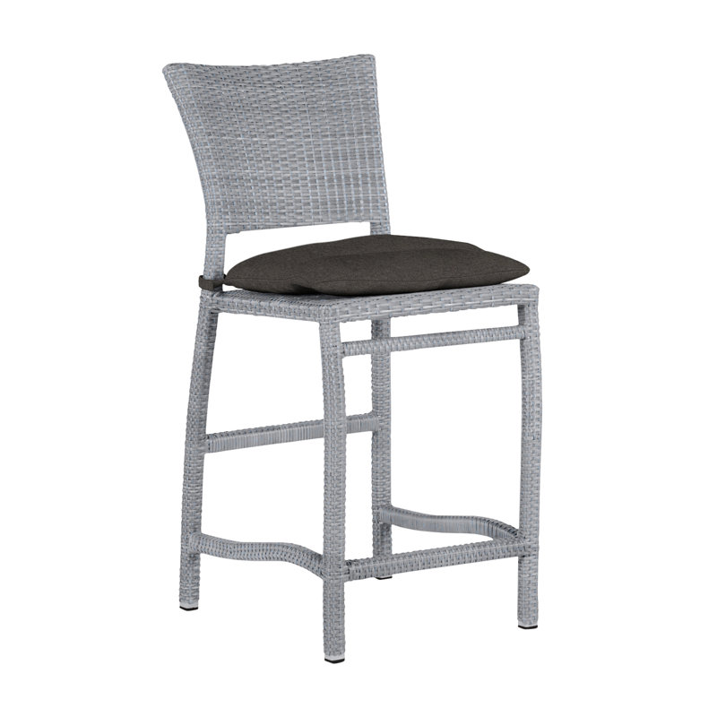 Tabouret de comptoir d'extérieur en résine tressée 24 po Skye, Huître, Pas de soudure, Fossile de Vérone