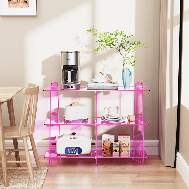 Veliz Acrylic Bookshelf, 3 tier Bookcase for Small Spaces, Acrylic Console Table, Pink