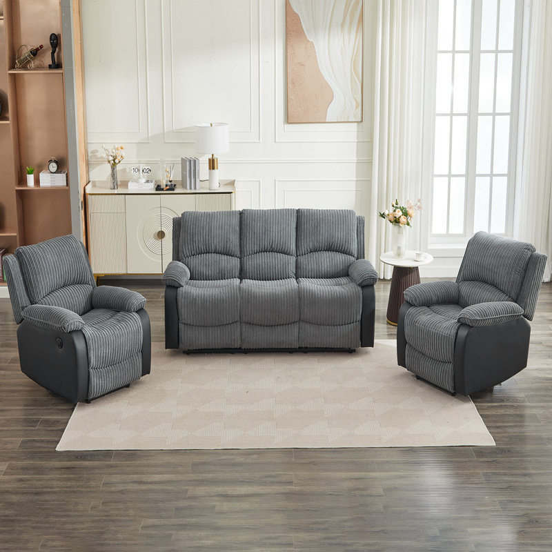 Reclining Sofa Sectional Recliner Plush Corduroy Couches Set Sofa, Power - Push Button
