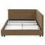 Lit double avec revêtement en velours doux et accoudoirs, pour le salon de la chambre à coucher, cadre brun de style Mid-Century durable et confortable-1084081533