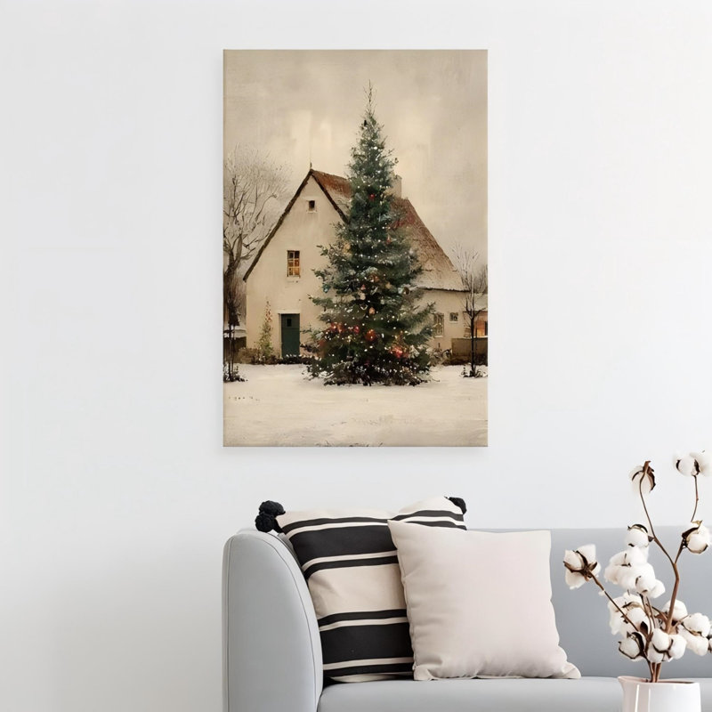 «Rustic Christmas Tree Cottage», art mural 24 po x 36 po
