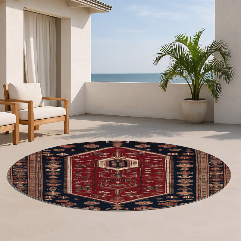 Tapis turc intérieur et extérieur brun, Rond 5 pi