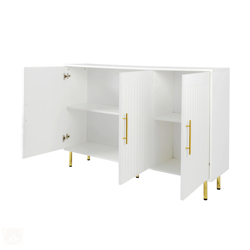 3-Door Large Storage Sideboard with Gold Handles for Kitchen, Dining Room and Living Room.55.12" W Accent White Buffet Cabinet, Coffee Bar Sideboard Cabinet with 3 doors (White)