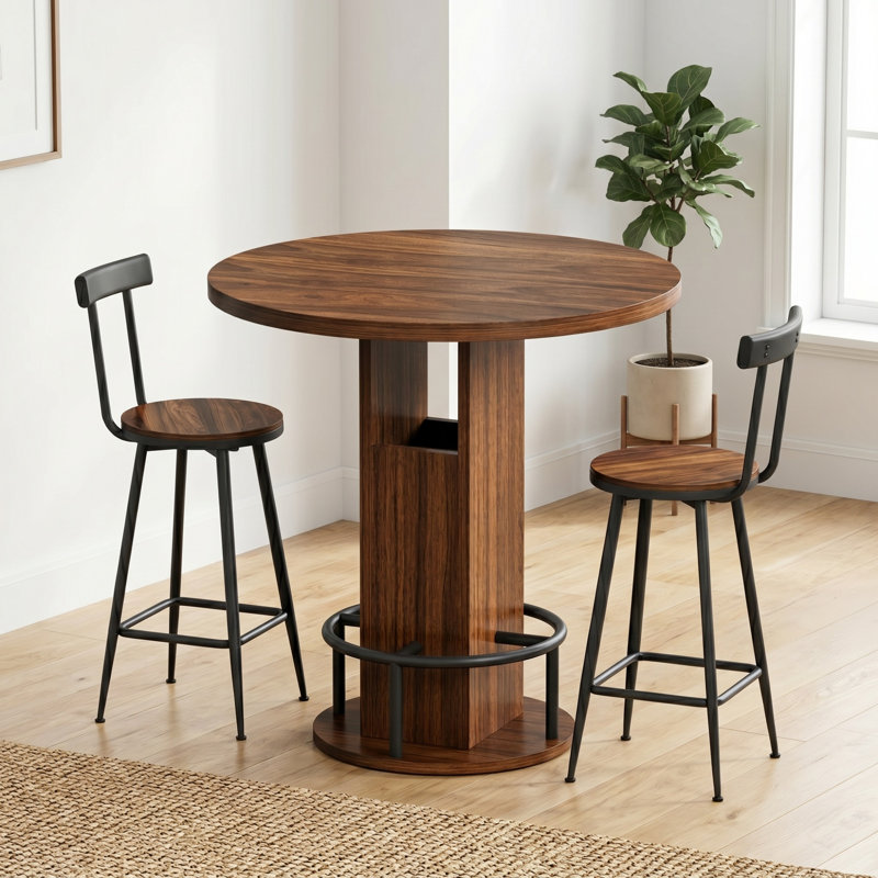 Ensemble de table de bar et tabouret, Noyer