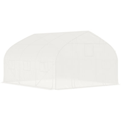 11.4'L X 9.8'W 6.6'H Walk-In Greenhouse, Galvanized Steel, Zippered Mesh Door, 7 Windows, Sidewalls, Blocking, Plant Nursery Greenhouse 11.5'X10'x6.5', Steel Frame, Block, 85% Sunlight Penetration