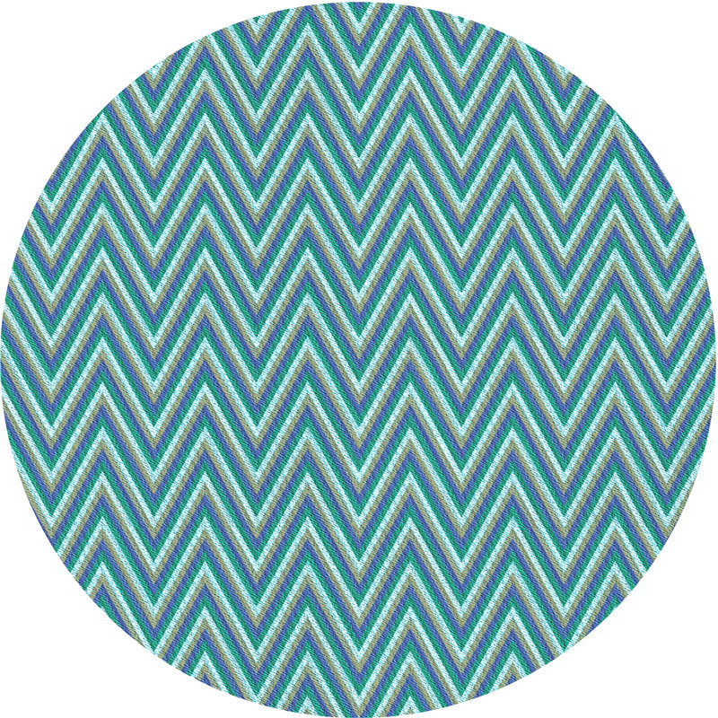 Tapis bleu clair à chevrons, Rond 5 pi