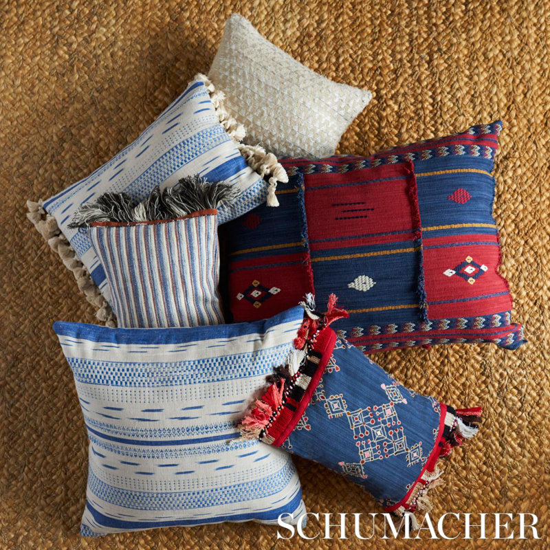 Mirza Ikat Stripe Fabric, Blue/Natural
