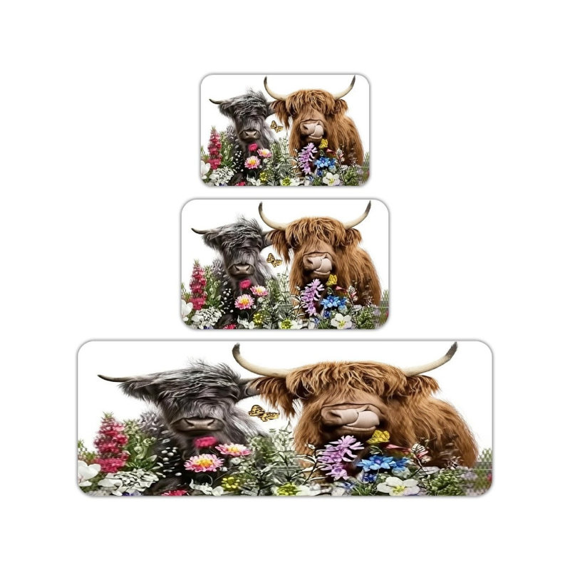 Ensemble de 3 tapis de cuisine Highland Cow