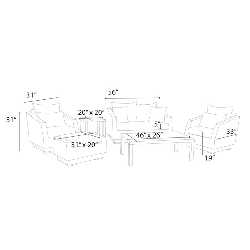 Cannes 6 Piece Love and Club Deep Seating Group with Cushions, Canvas Spa Sunbrella® Canvas