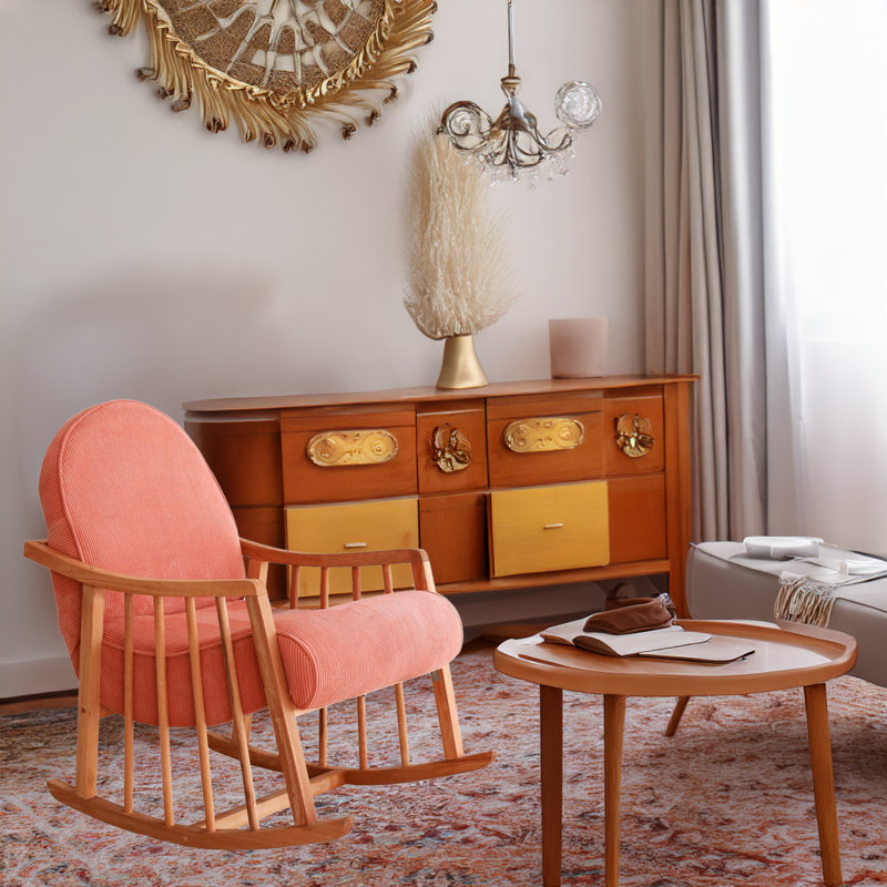Beech Tree Frame Rocking Wing Chair, Coral
