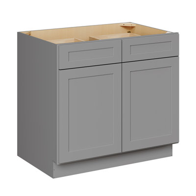 Armoire de base standard Shaker de l 36 po x P 24,5 po x 34,5 po préinstallée en gris Shaker de Homeibro