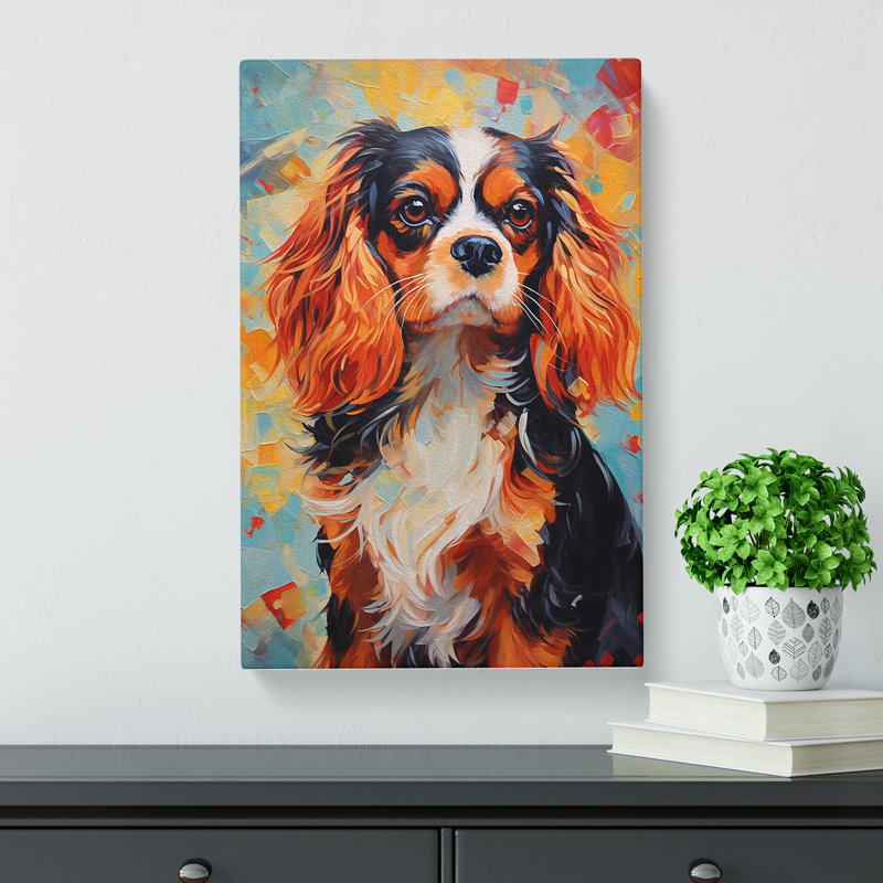 Cavalier King Charles Spaniel Hard Edge Painting No.2 - No Frame Print, 50cm H x 35cm W x 3cm D