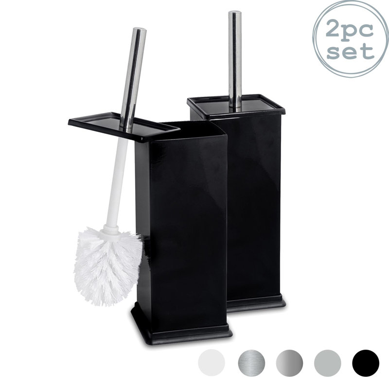 Harbour Housewares - 2x Square Toilet Brushes with Holder - Toilet Cleaning Brush Set with Non Slip Base, Black