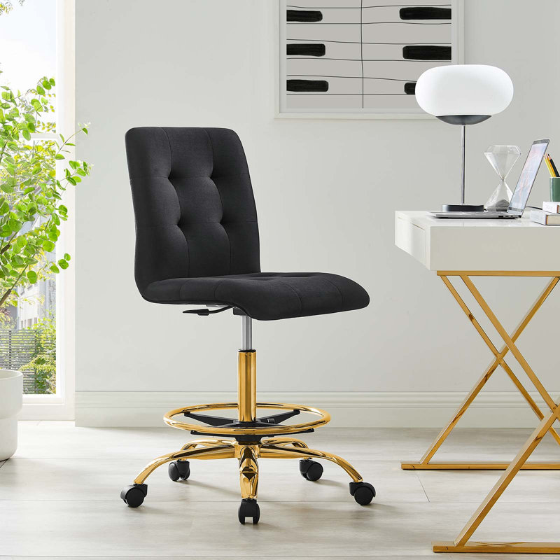 Chaise de dessinateur en velours Prim sans accoudoirs Performance par Modway, Noir