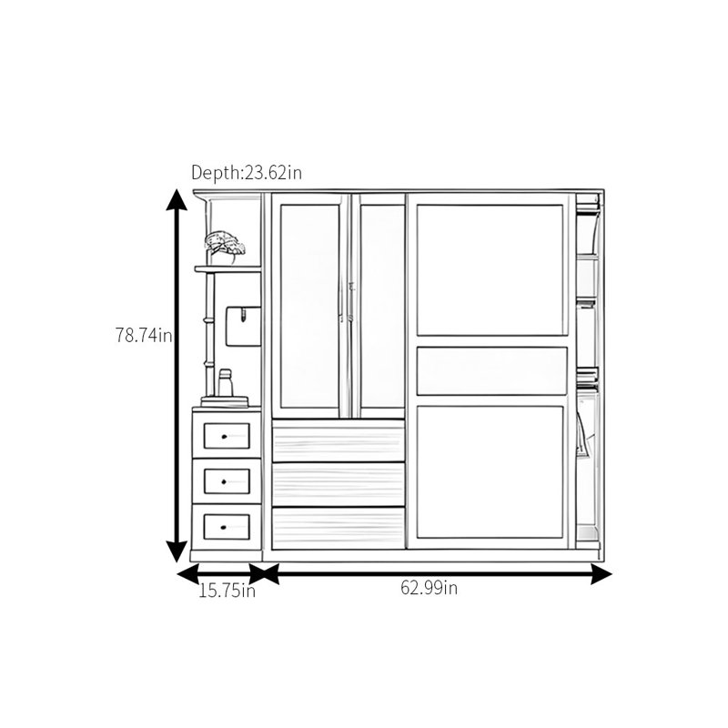 Garde-robe coulissante simple et élégante en osier, H 78,74 po x l 78,74 po x P 23,62 po
