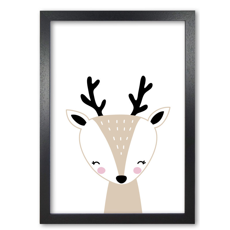 Scandi Beige Deer - Print, 42 cm H x 30 cm W x 5 cm D, Black Grain Frame