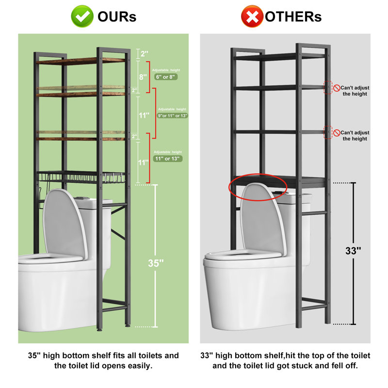 Agassiz Metal Adjustable Freestanding Over The Toilet Storage, Rustic Brown/Black