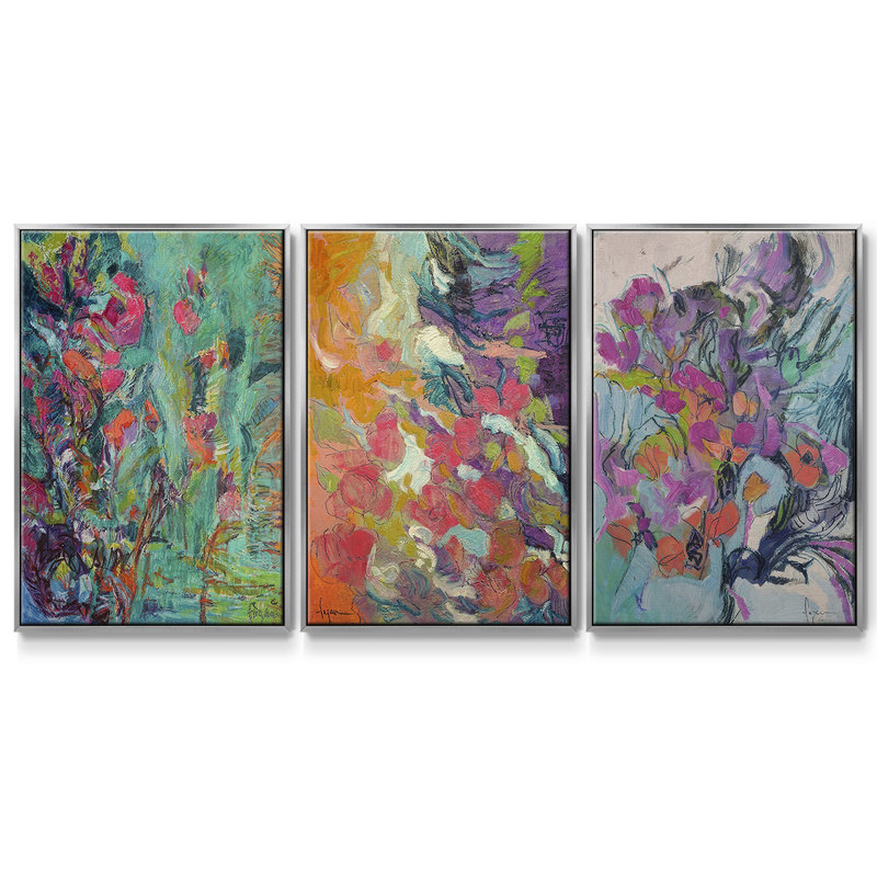 «Downing Graces», ensemble de 3 pièces encadrées sur toile, Argent argent, H 27 po x l 54 po