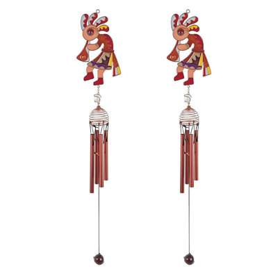 Ensemble de 2 cadeaux ICE ARMOUR en cuivre et gemme Kokopelli de 28 po de long, carillon de vent, statue, sculpture, ornement, décoration de maison / chambre / jardin, décoration pour la pendaison de crémaillère, les fêtes et les fêtes