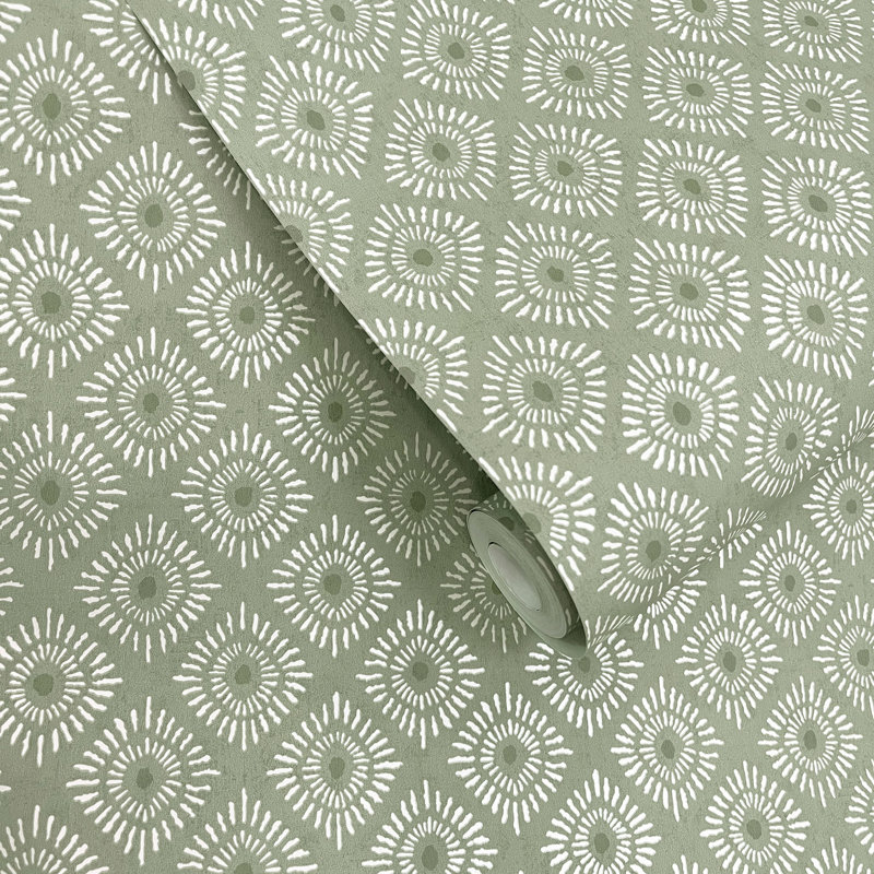 Papier peint texturé non tissé Sage Radial Sun Pi., Vert