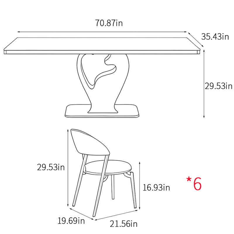 Ensembles de table de salle à manger de style luxueux et léger, Noir, noir, noir, noir, H 29,53 po x L 70,87 po x l 35,43 po