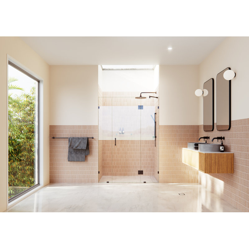 Stellar 63.25 in. W x 78 in. H Fully Frameless 3 Panel Inline Glass Hinged Shower Enclosure, Oil Rubbed Bronze