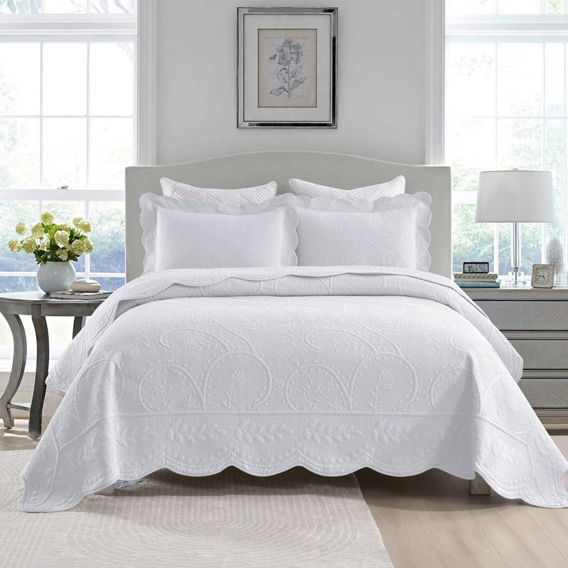 Ensemble de courtepointe 100 % coton, Courtepointe très grand et 2 très grandes taies, Blanc