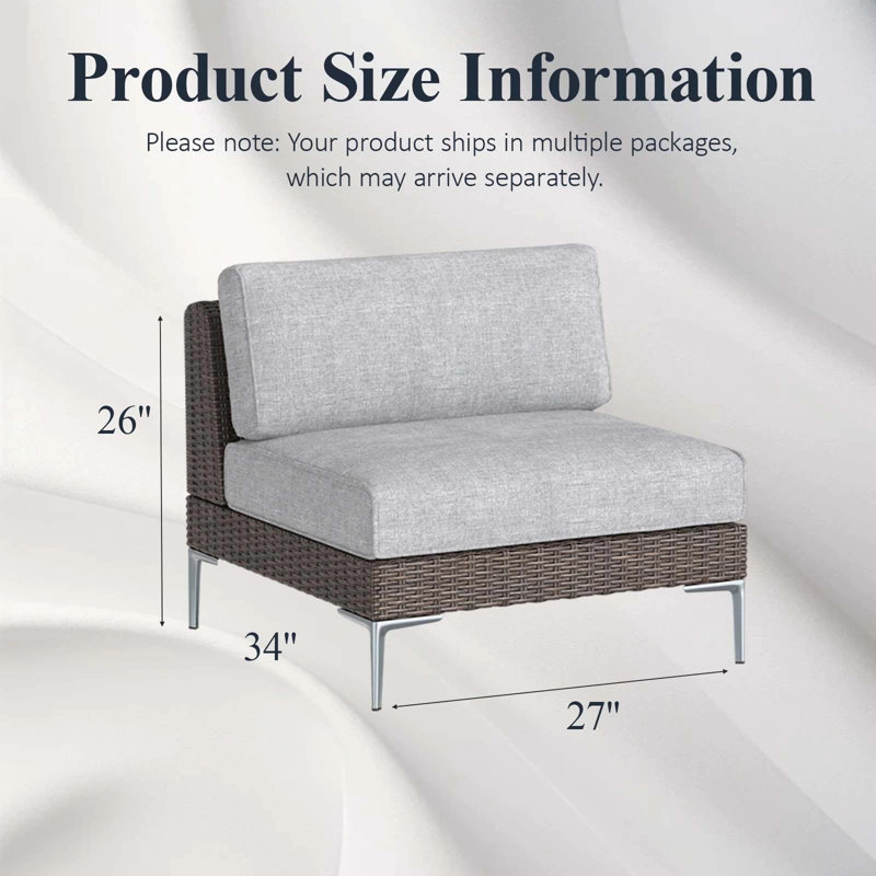 Wicker Outdoor Armless Lounge Chair, Grey