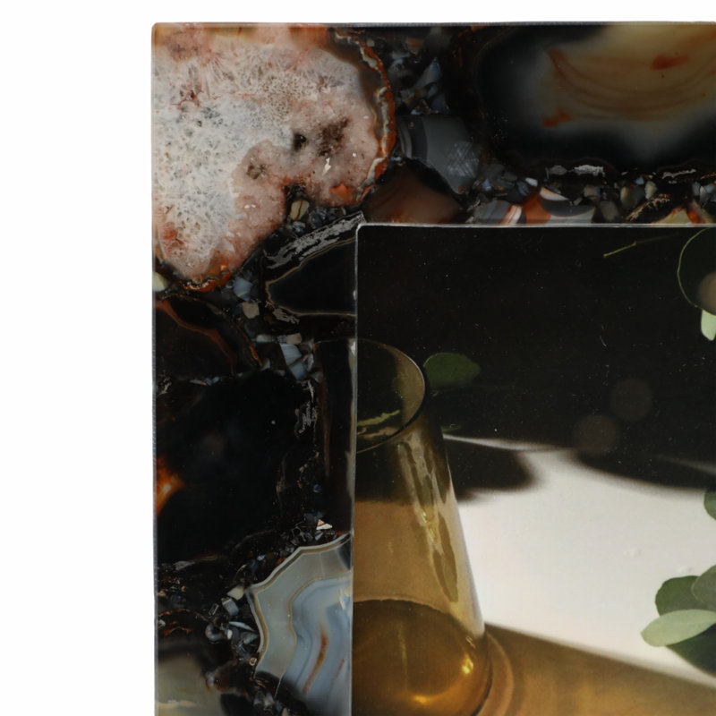 Modern Photo Frame With Stone Glass Metal Wood and Agate in Mixed-Material Design Showcasing Contemporary Style and Unique Craftsmanship with Natural Textured Accents for Modern Interiors