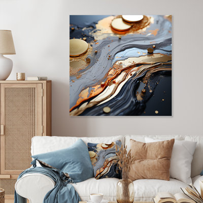 Gold And Grey Modern Liquid Shapes II - Abstract Metal Wall Art Decor