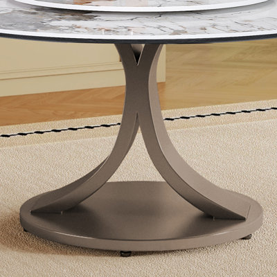 59" Round Dining Table With 360° Rotating Lazy Susan - Scratch & Heat Resistant Sintered Stone Tabletop For Dining Room & Kitchen(4 Chairs)