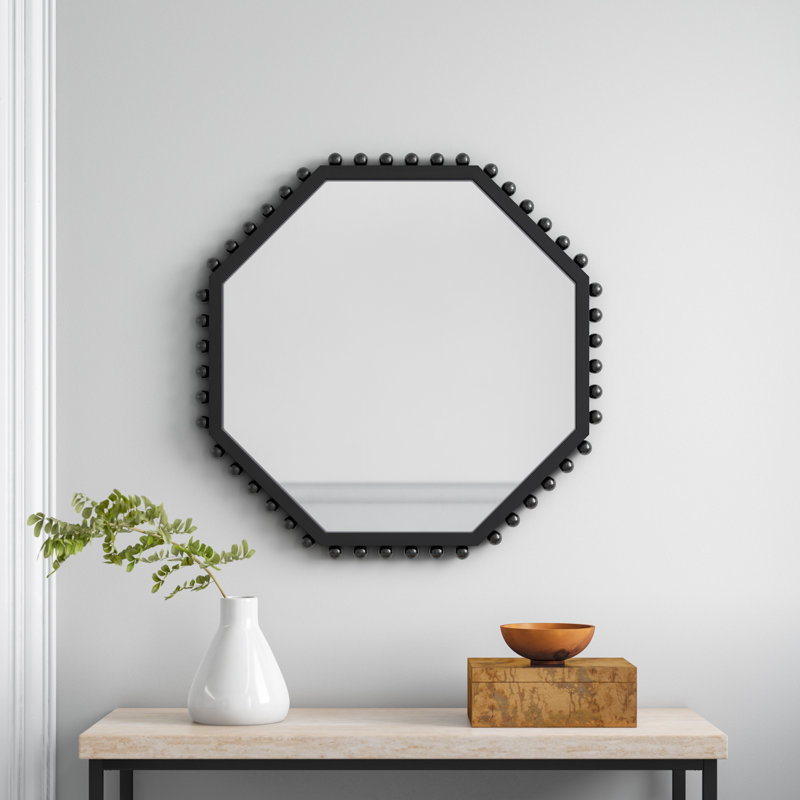 Waltham Solid Wood Octagon Mirror, Black