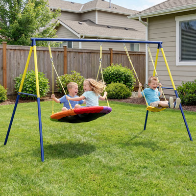 HOMCOM Metal, Polyester, Rope Swing Set Toy