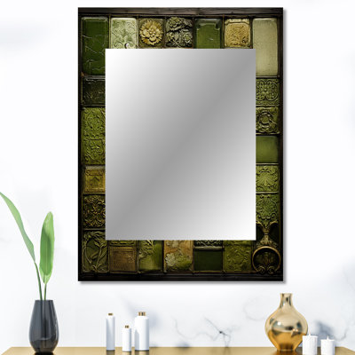 Green Stone Tiles I - grand miroir mural, miroir décoratif vert, impression sur métal