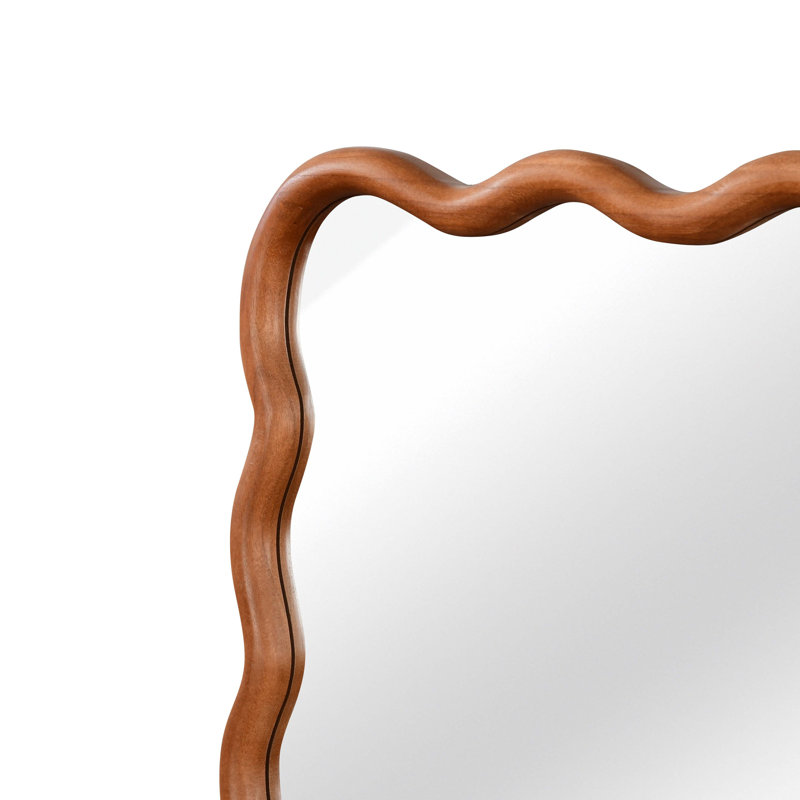 30"x40" Yellowish Brown Wavy Rectangle Solid Wood Frame Decorative Mirror for Home, Yellow Brown, 40" x 30"