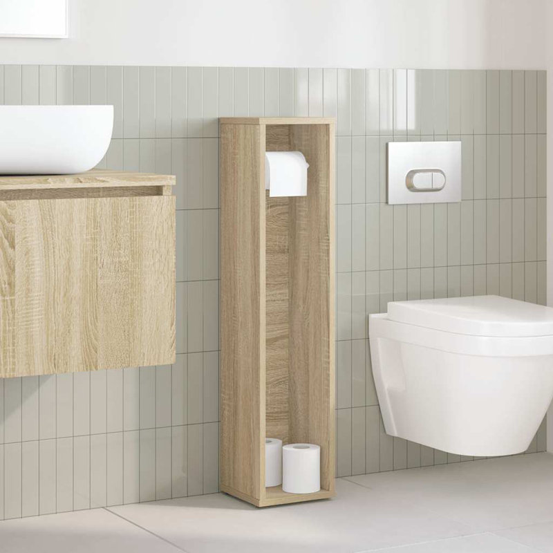 Bathroom Cabinet With Roll Holder 20.5X20x90 Cm, Brown