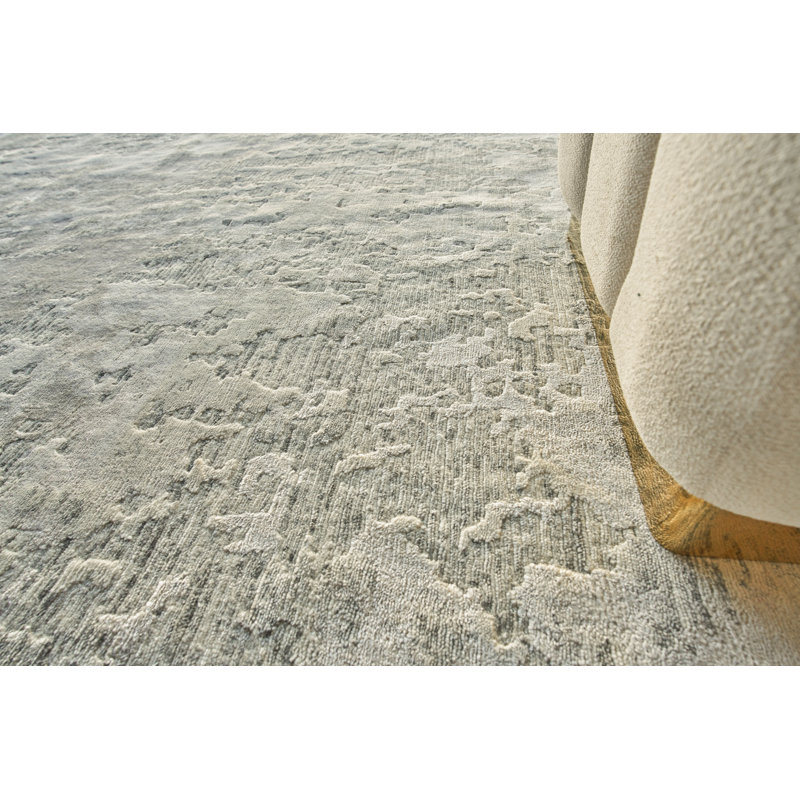 Cosmo Abstract Hand-Knotted White Area Rug, Rectangle 6' x 9'