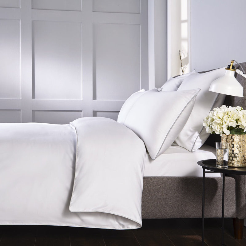 400 Thread Count Piped Edge Duvet Set, White/Grey, Kingsize Duvet Cover Set + 2 Additional Pieces