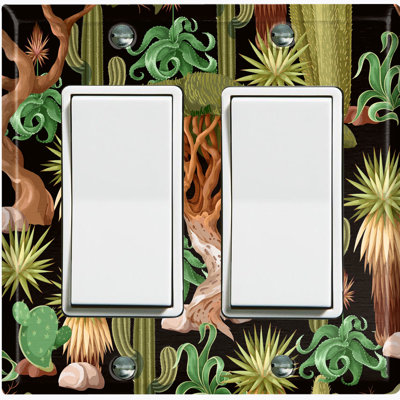 Green Tree Desert Palm Plants Black 2 - Gang Rocker Standard Wall Plate