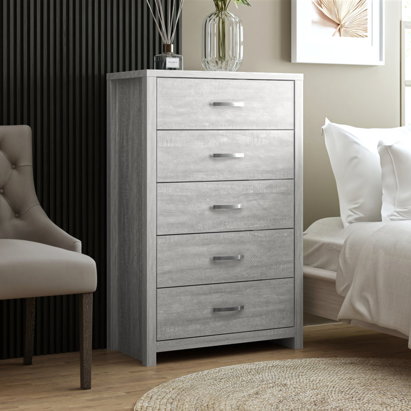 Aimaan 5 Drawer 29.6"W Dresser, Dusty Gray Oak