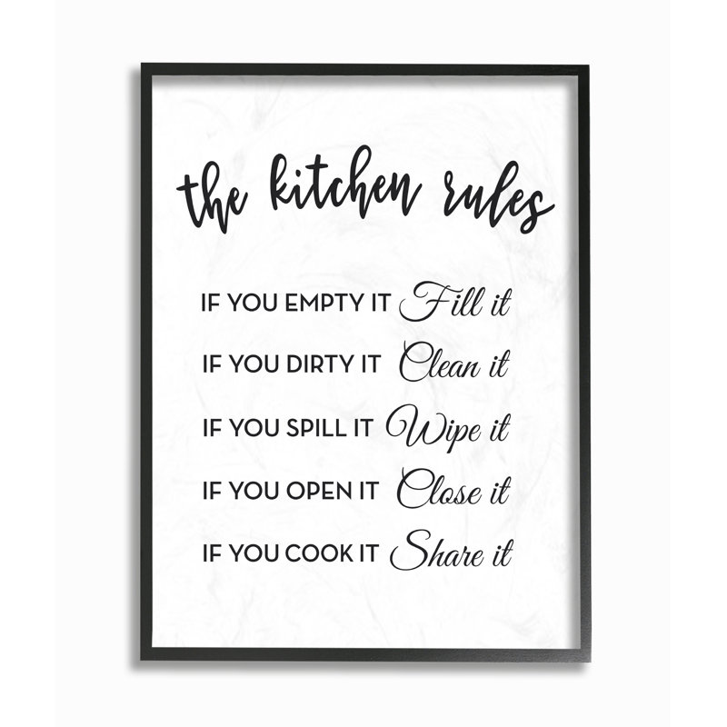 «The Kitchen Rules If You», reproduction d'art textuel sur toile, H 20 po x l 16 po, Giclée encadrée noir minuit